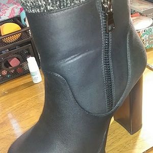 Black heeled booties sock top